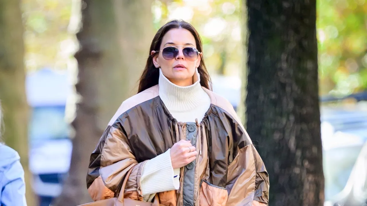 Katie Holmes’s Latest Barrel Jeans Are Bigger Than Her Parachute Bomber Jacket