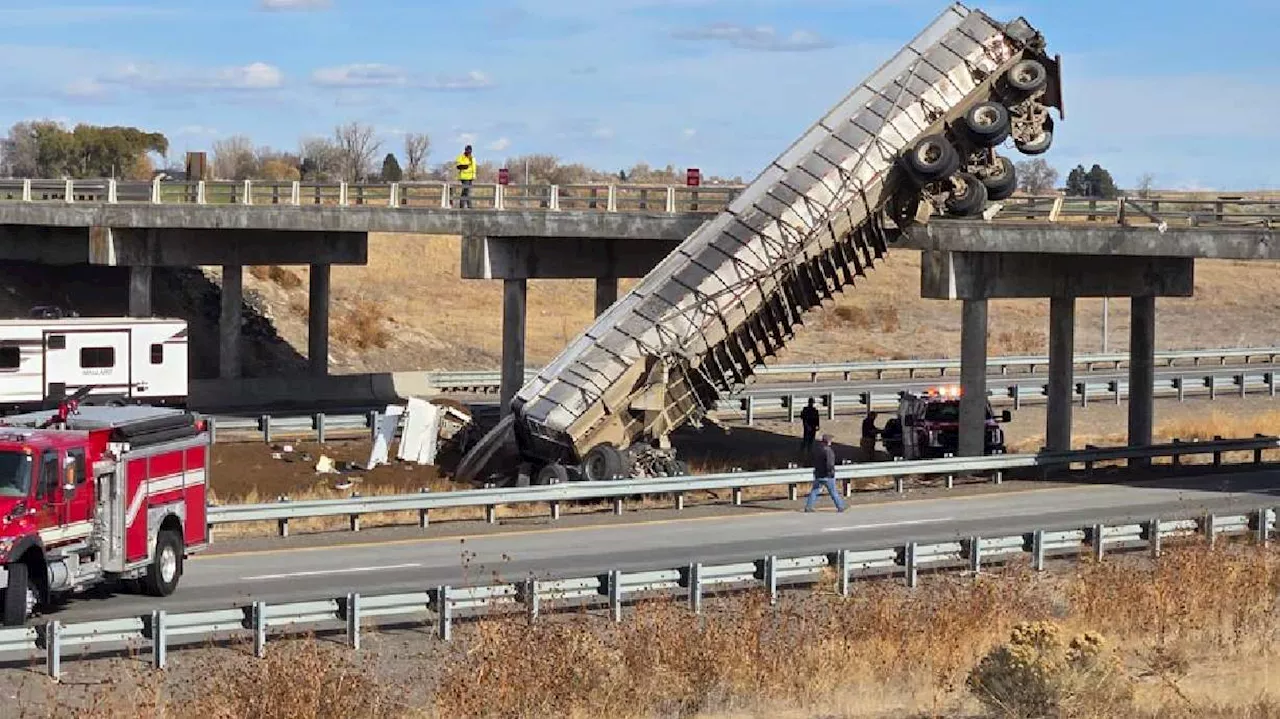 Part of I-84 in Idaho closed after semi drives off bridge