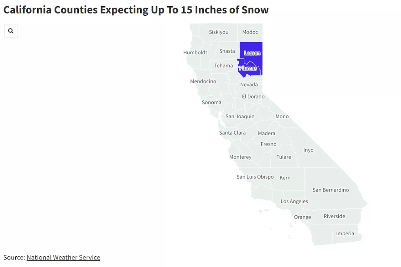 California Snow Map Shows Areas Getting Up to 15 Inches