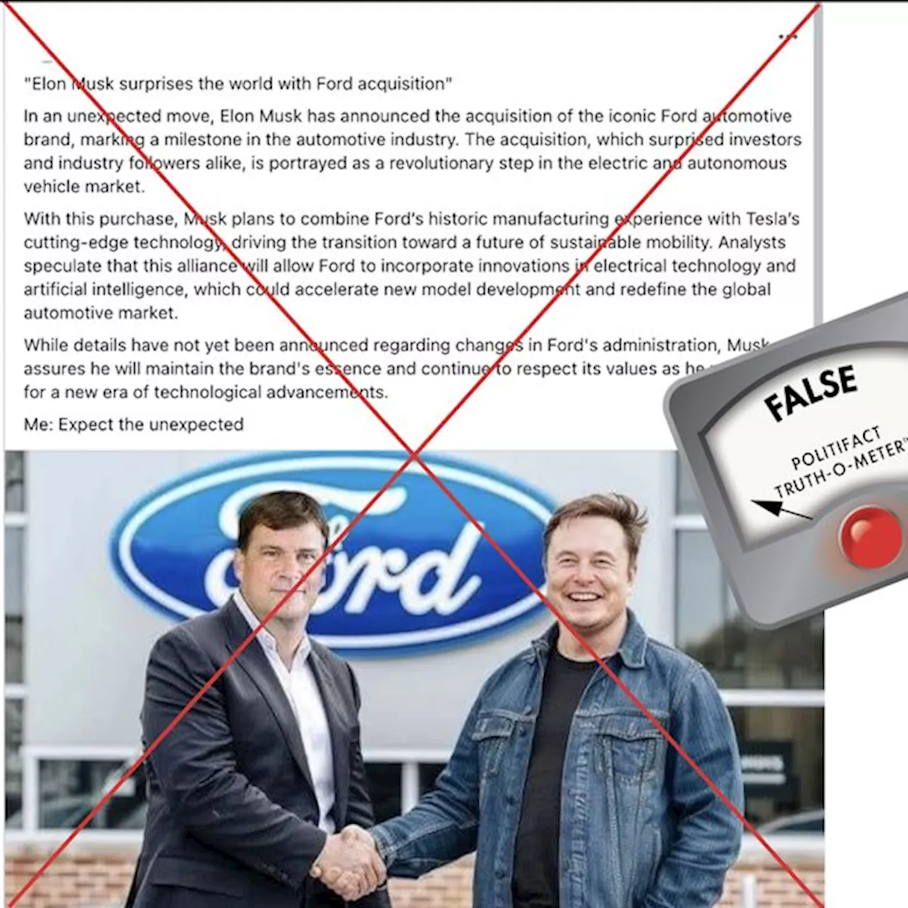 No, Elon Musk did not buy Ford Motor Co.