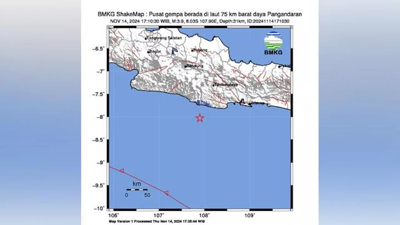 Gempa Terkini Datang dari Laut Selatan, BMKG: Ciamis, Garut, dan Tasikmalaya Bergetar