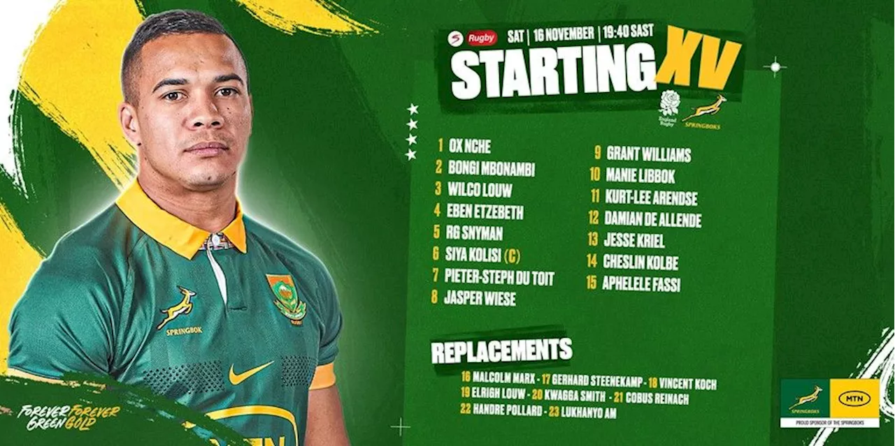 BREAKING: Springboks back Williams, Libbok at 9-10