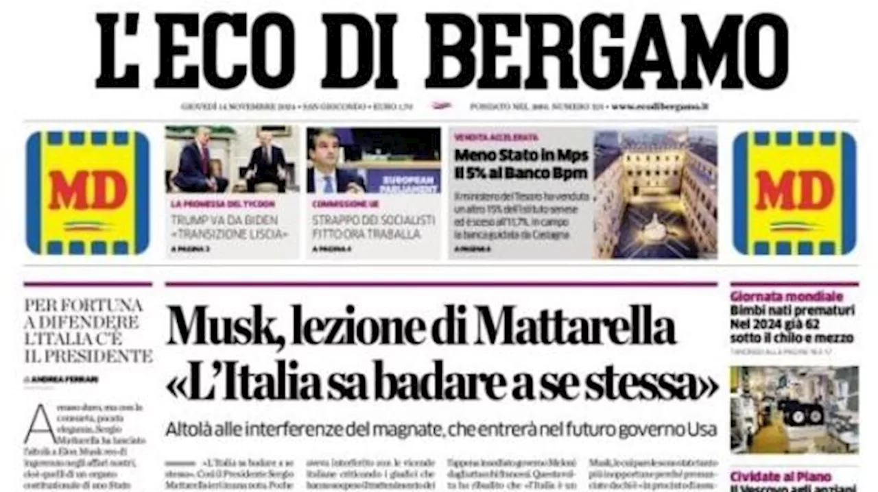 L'Eco di Bergamo apre: 'L'Atalanta vola con gli infaticabili sempre in campo'