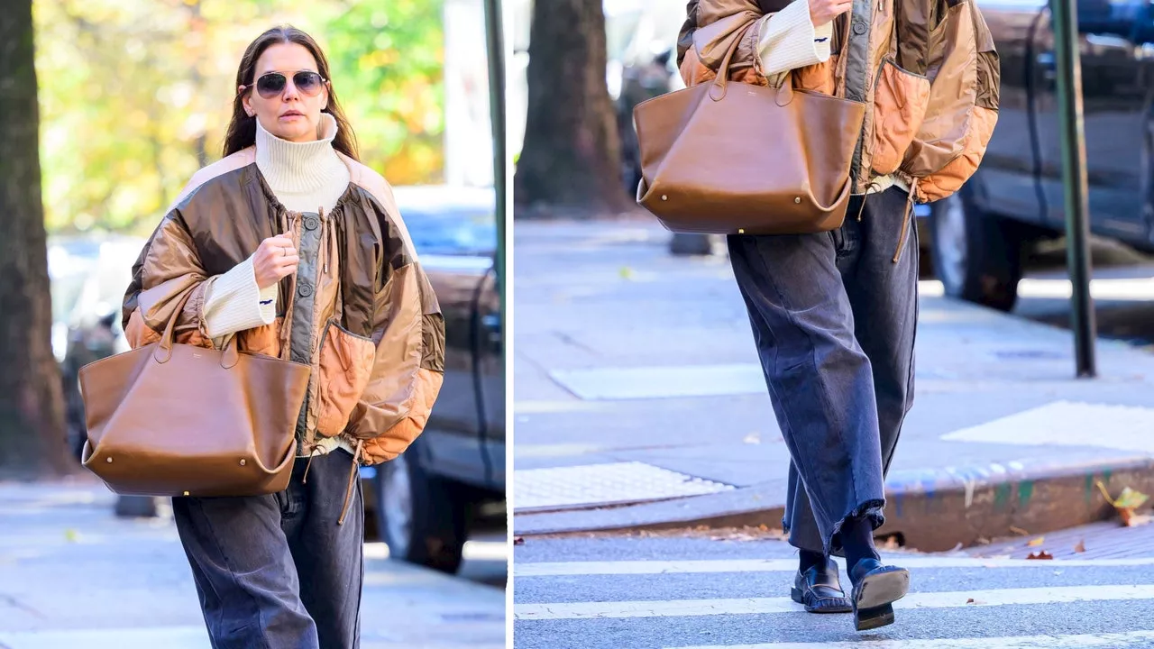 Katie Holmes lleva jeans baggy con mocasines de oficina y esa chamarra de abuelo