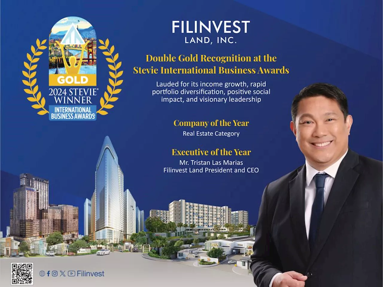 Filinvest Land wins double gold at Stevie International Business Awards 2024