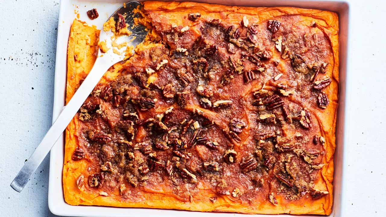 Sweet Potato Casserole With Easy Candied Pecans