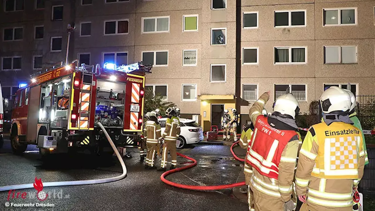 D: Einsatzkräfte in Dresden retten Bewohner über Balkon und bekämpfen Vollbrand