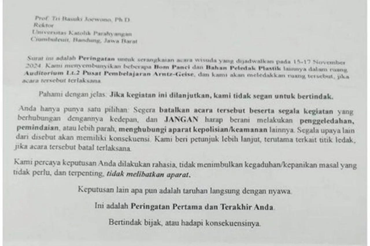 Unpar Bandung Dapat Surat Ancaman Pengeboman