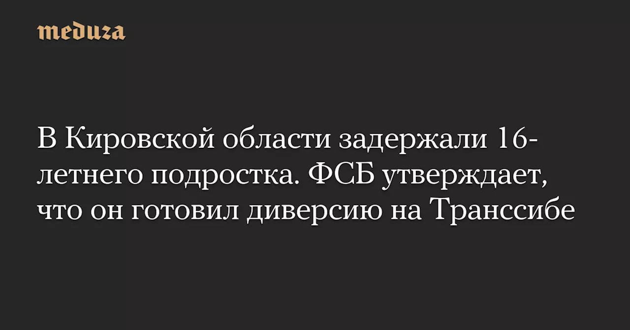 В Кировской области задержали 16-летнего подростка. ФСБ утверждает, что он готовил диверсию на Транссибе — Meduza