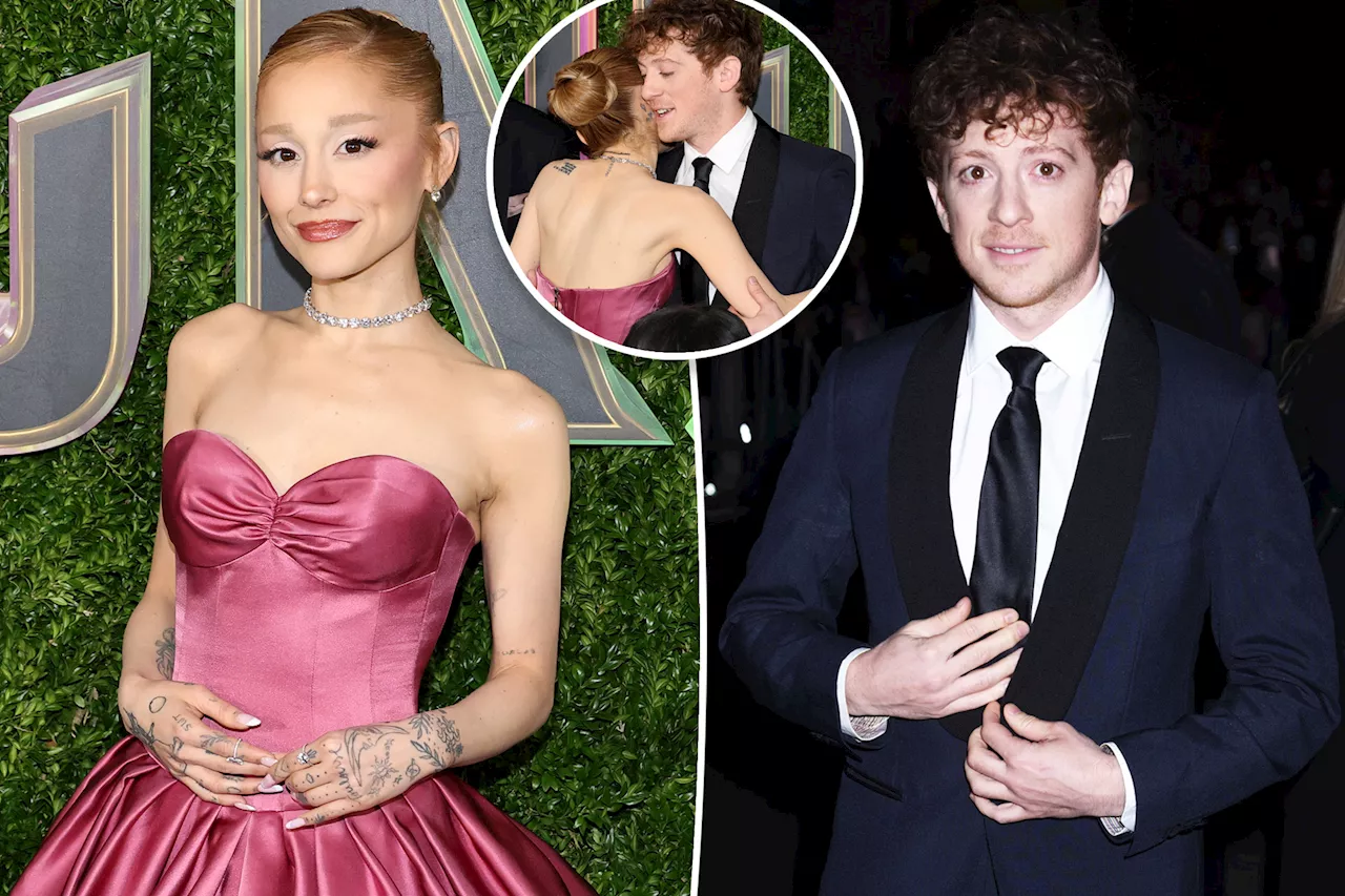 Ariana Grande and boyfriend Ethan Slater have rare PDA moment on 'Wicked' red carpet