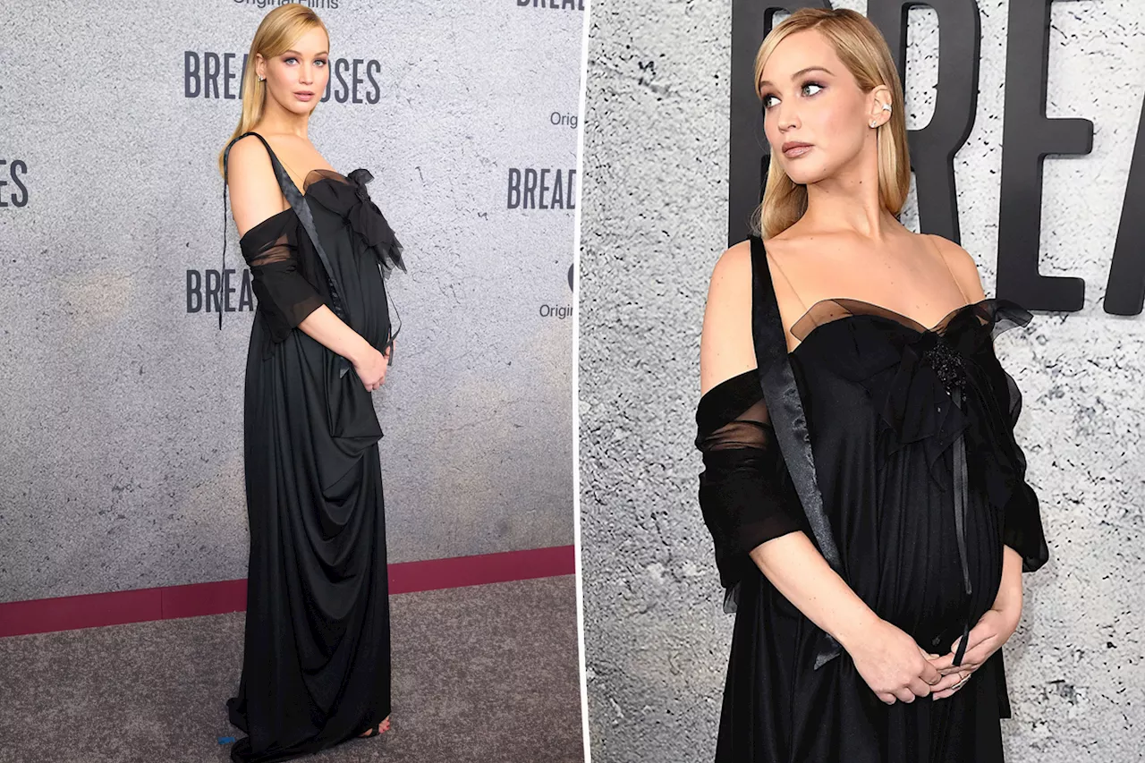 Pregnant Jennifer Lawrence shows off baby bump in black couture at 'Bread & Roses' premiere