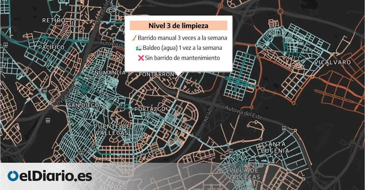 El mapa con los barrios de Madrid que más y menos limpia el Ayuntamiento