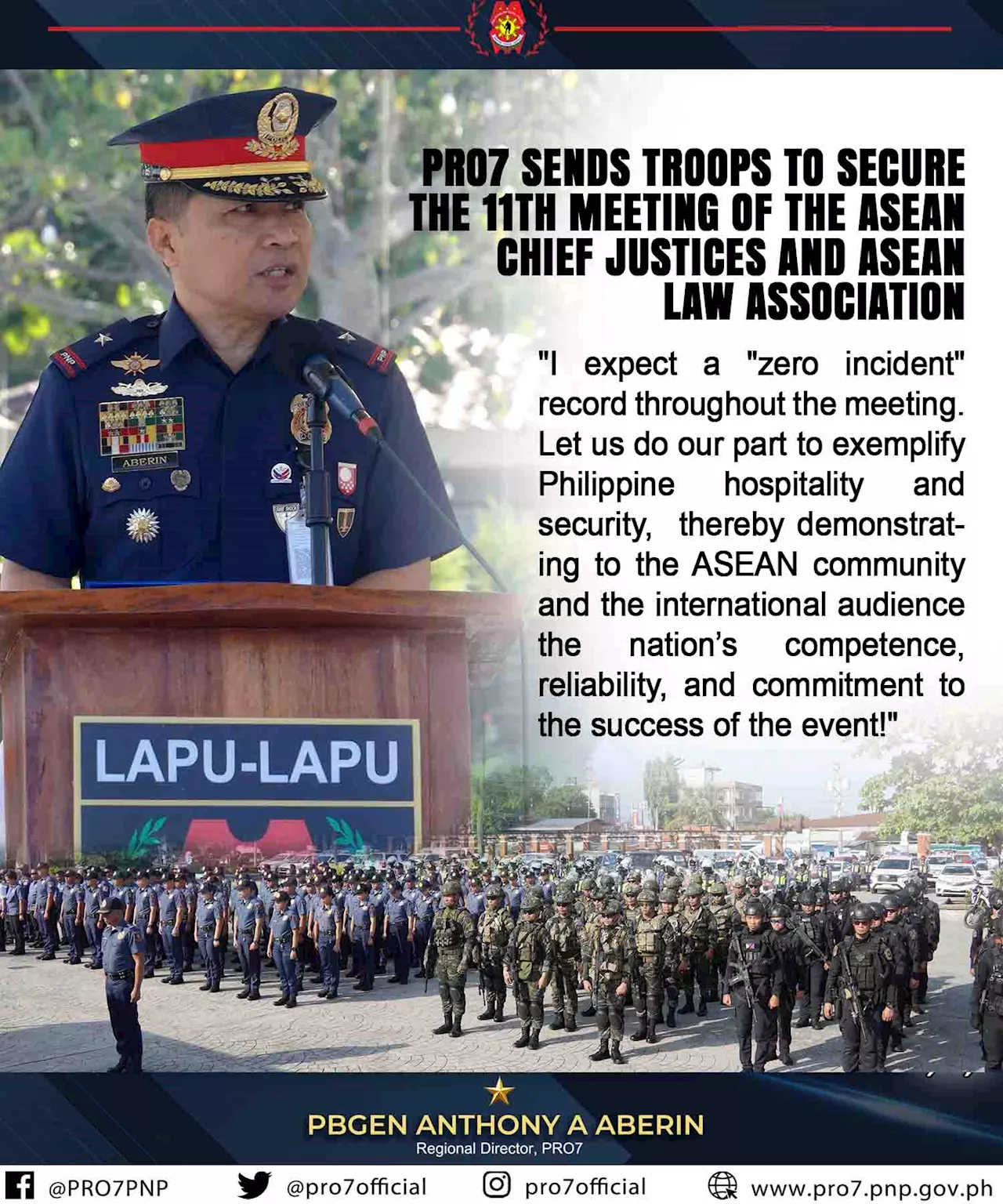 PRO-7 deploys 781 lawmen to secure 11th Council of ASEAN Chief Justices meeting