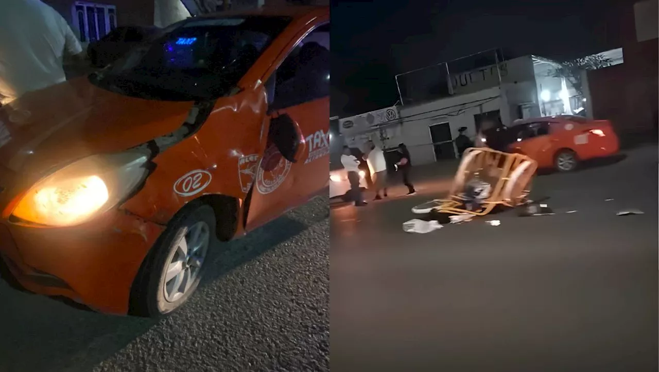Conductor de triciclo es arrollado por taxi al intentar cruzar bulevar en Gómez Palacio; fue hospitalizado