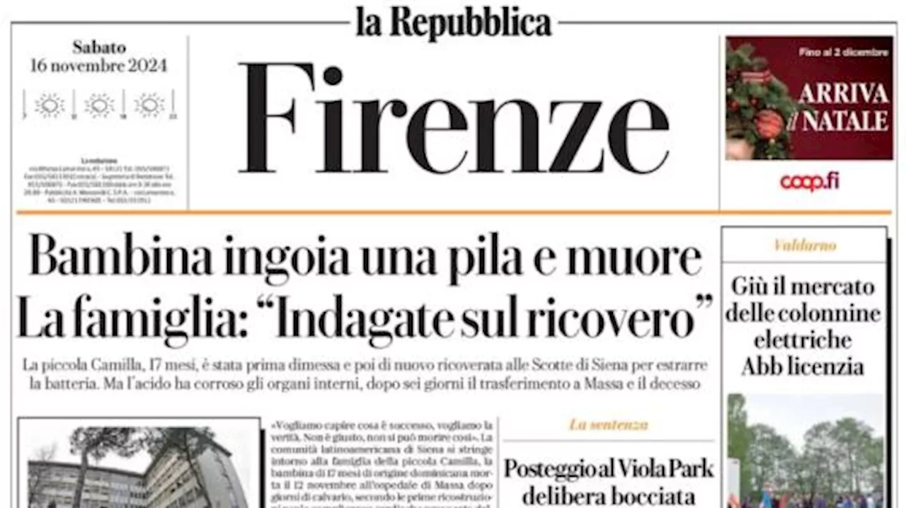 La Repubblica-Firenze titola in taglio basso: 'Viaggio dentro il mondo di Palladino'