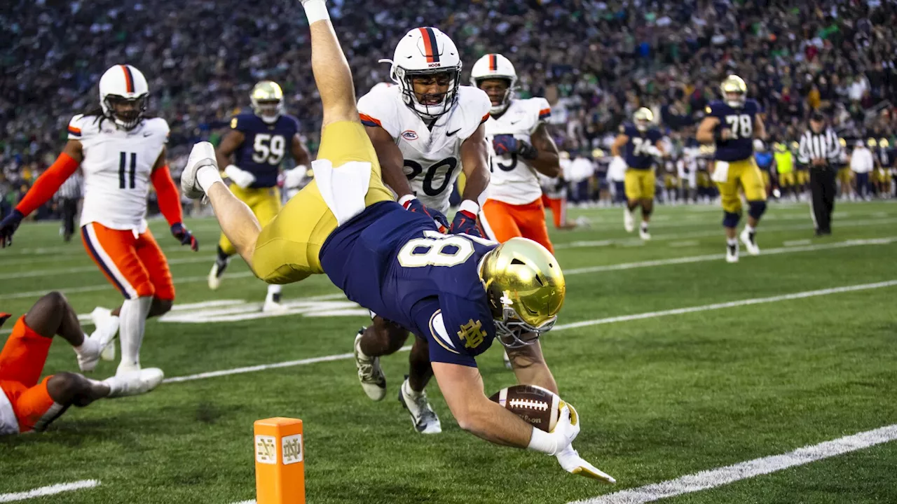 Leonard passes for 3 TDs and No. 8 Notre Dame forces 5 turnovers in a 35-14 win over Virginia