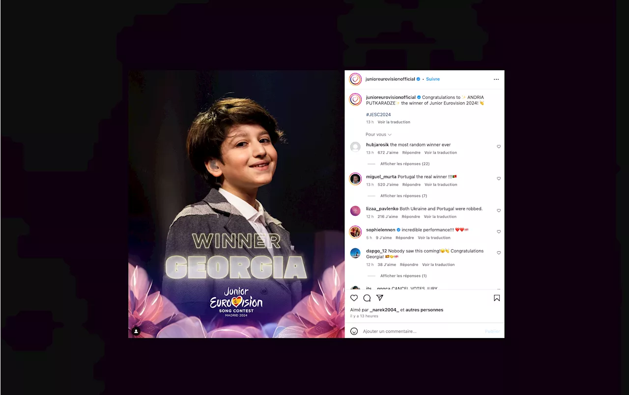 Eurovision junior 2024 : La France 4e, la Géorgie remporte le concours