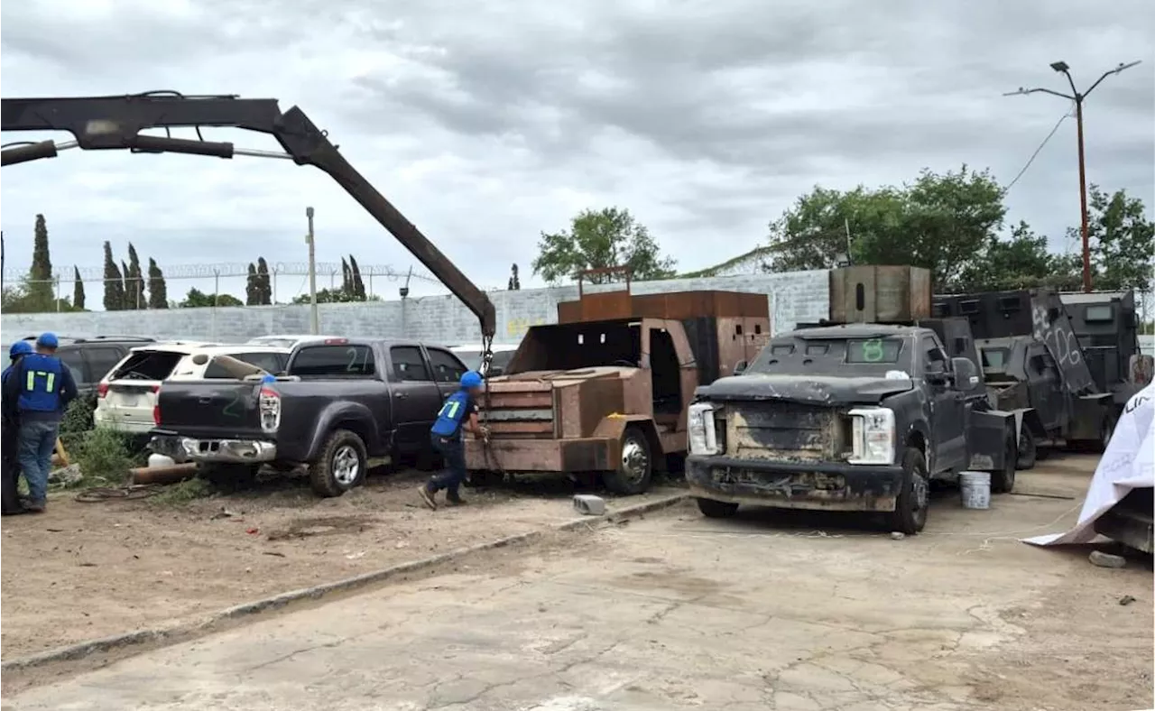 FGR destruye 33 autos monstruos con blindaje artesanal en Tamaulipas; pertenecían a grupos del crimen organizado