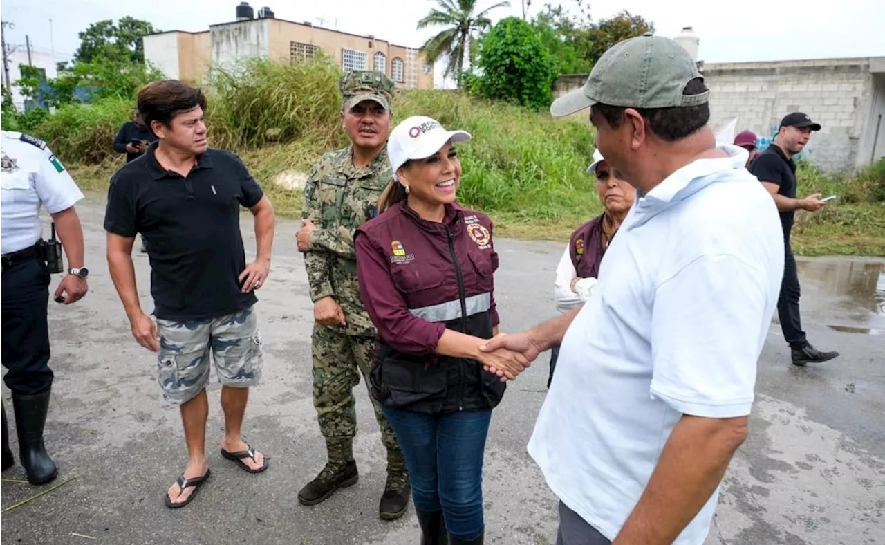 Mara Lezama atiende a familias de Chetumal y Mahahual tras lluvias ocasionadas por “Sara'; se reportan solo encharcamientos