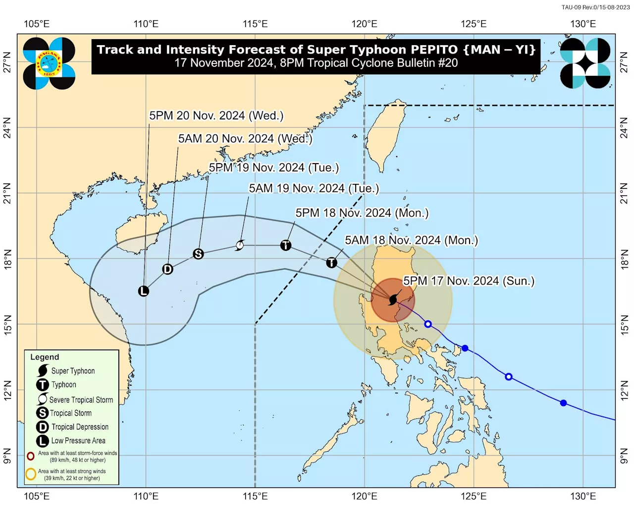 Signal No. 4 in 9 areas as Pepito weakens into typhoon over Nueva Vizcaya