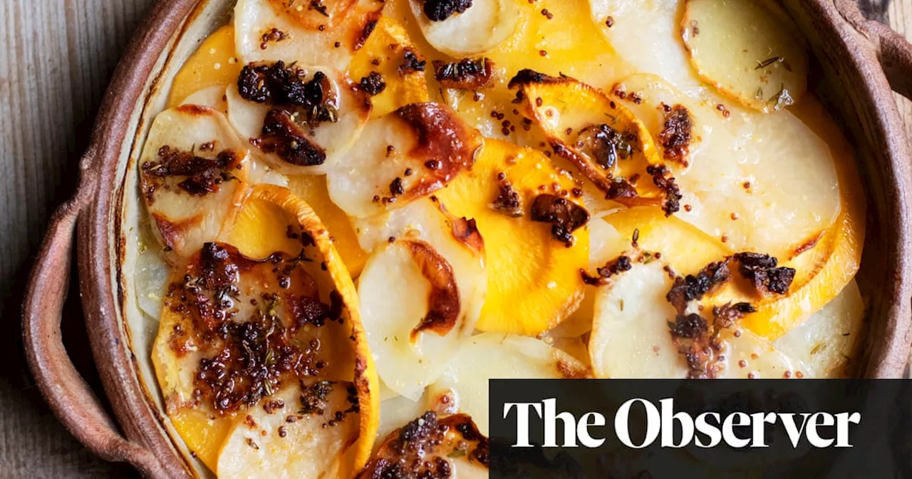 Nigel Slater’s recipes for baked swede and potatoes, and autumn vegetables with aubergine cream