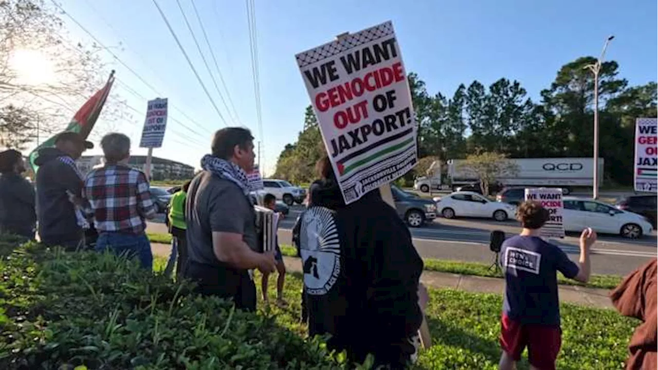 Pro-Palestinian supporters rally to urge JAXPort to cut ties with Maersk