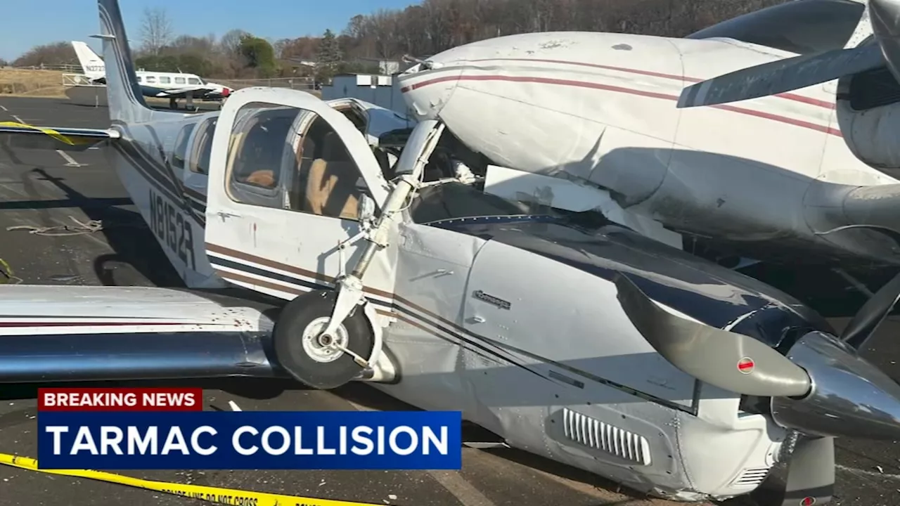 Moving plane crashes into parked plane at Doylestown Airport in Bucks County, Pa.