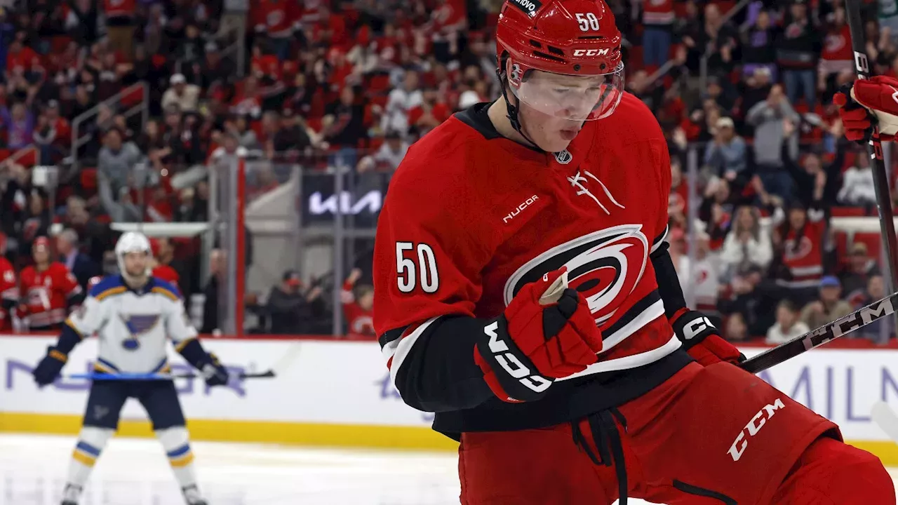 Necas Scores Twice In 4-point Night As Hurricanes Beat Blues 4-1 - St ...