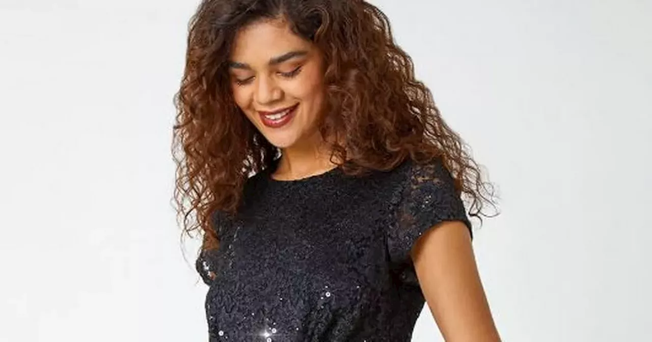 Roman's 'forgiving' £50 black sequin dress 'covers the tummy'