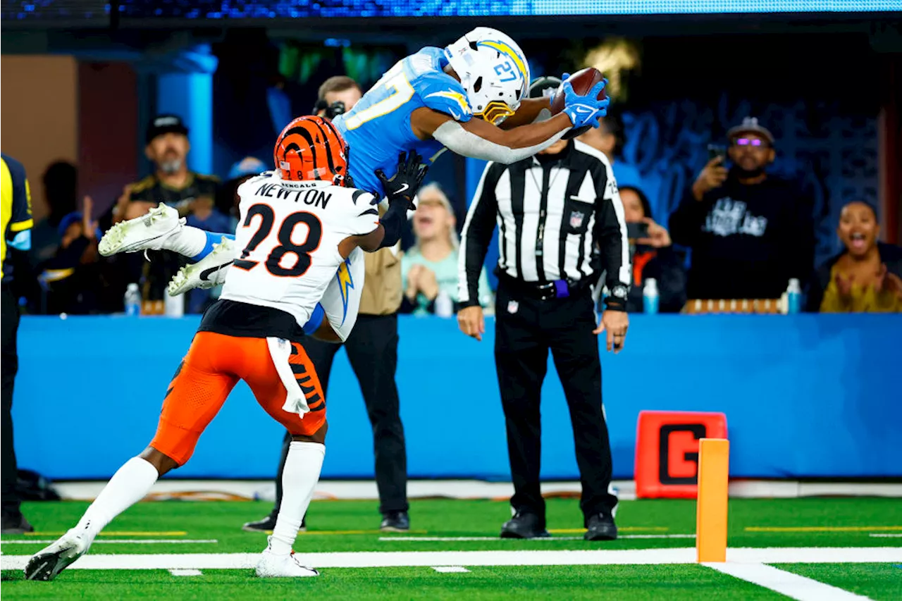 Chargers beat Bengals 34-27 on J.K. Dobbins' late touchdown after squandering 21-point lead