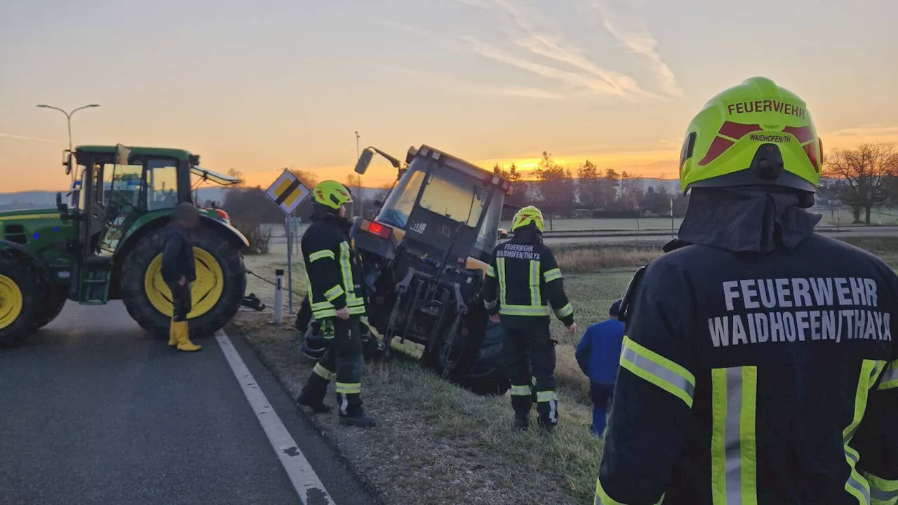 Technischer Defekt: Traktor drohte neben Bundesstraße B5 umzustürzen