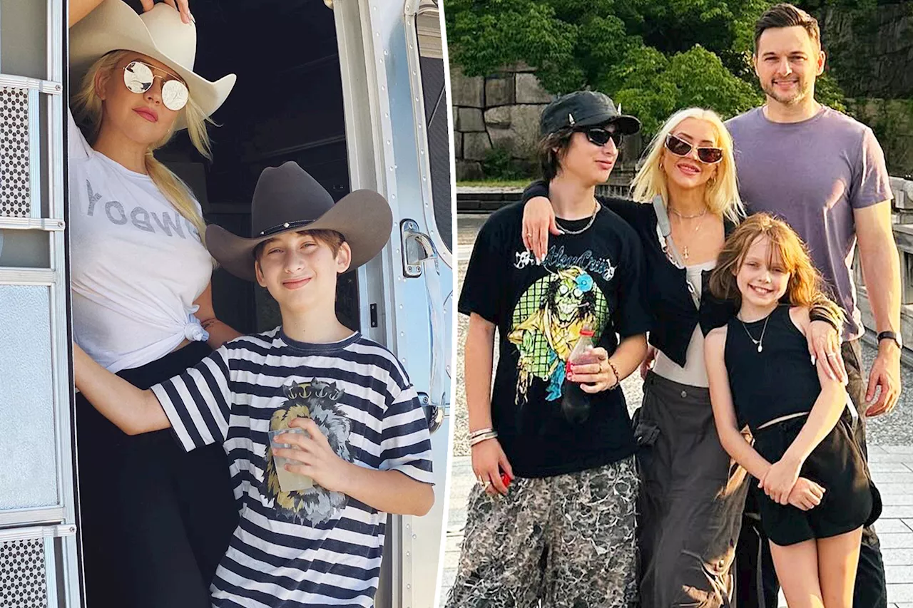 Christina Aguilera holds son Max and daughter Summer close in rare family photo with fiancé Matt Rutler