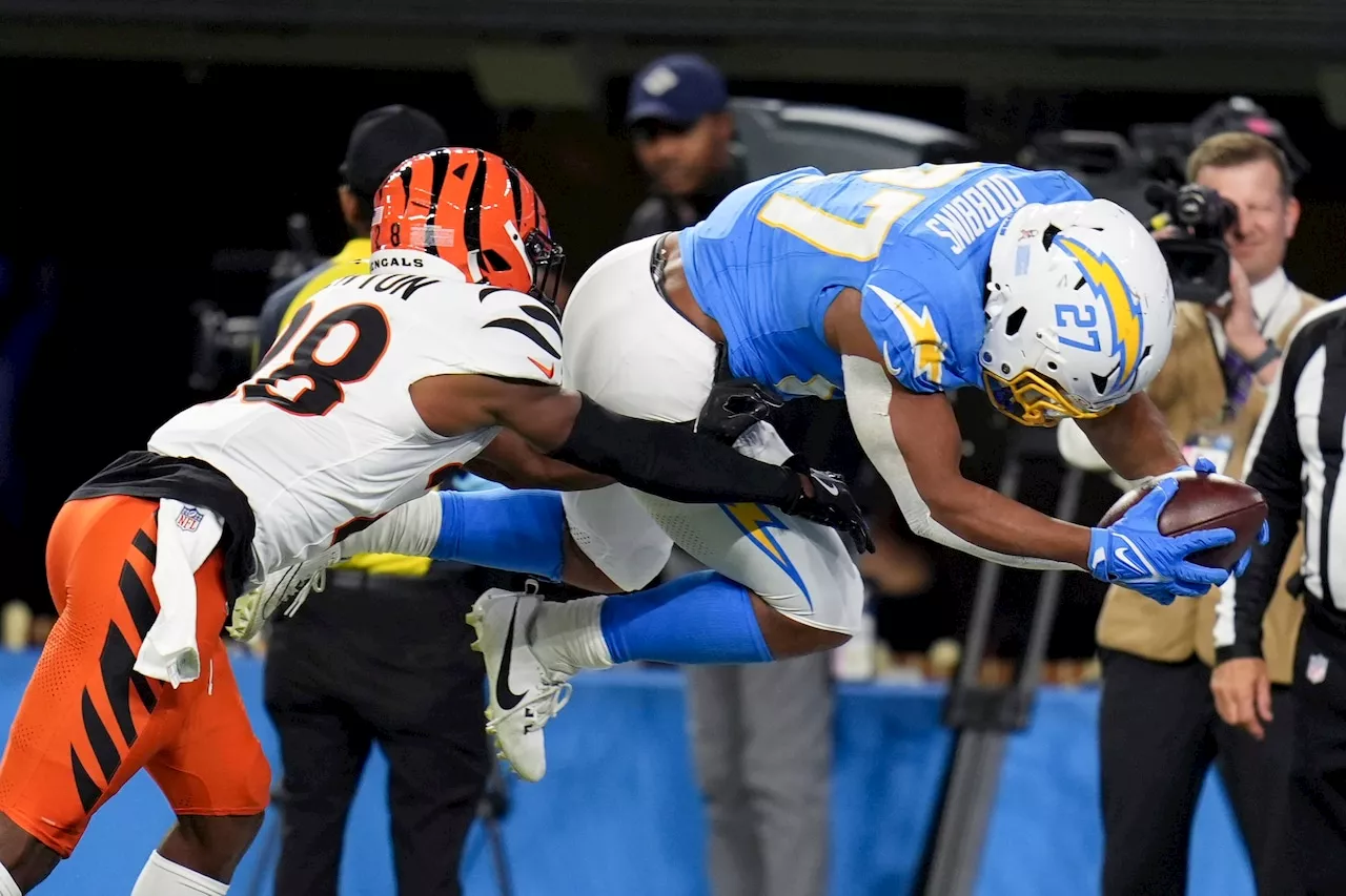 Chargers beat Bengals 34-27 on Dobbins' late TD after squandering 21-point lead