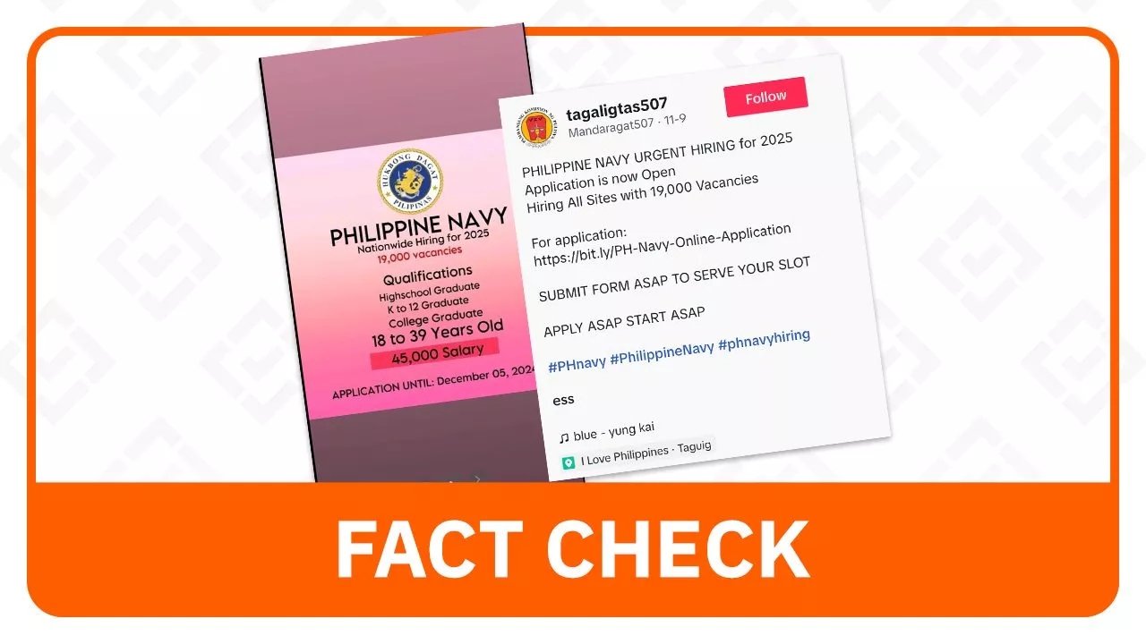 FACT CHECK: Walang 19,000 vacancies na urgent hiring sa Philippine Navy