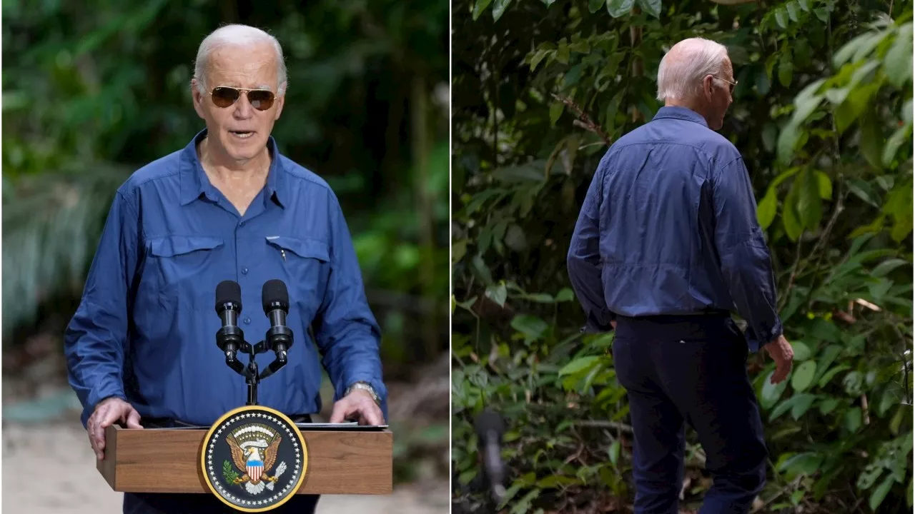 Biden’s historic visit to Amazon marked by bizarre moment