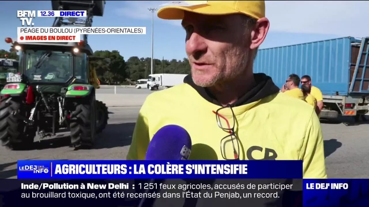 Des agriculteurs bloquent des camions au péage du Boulou dans les Pyrénées-Orientales