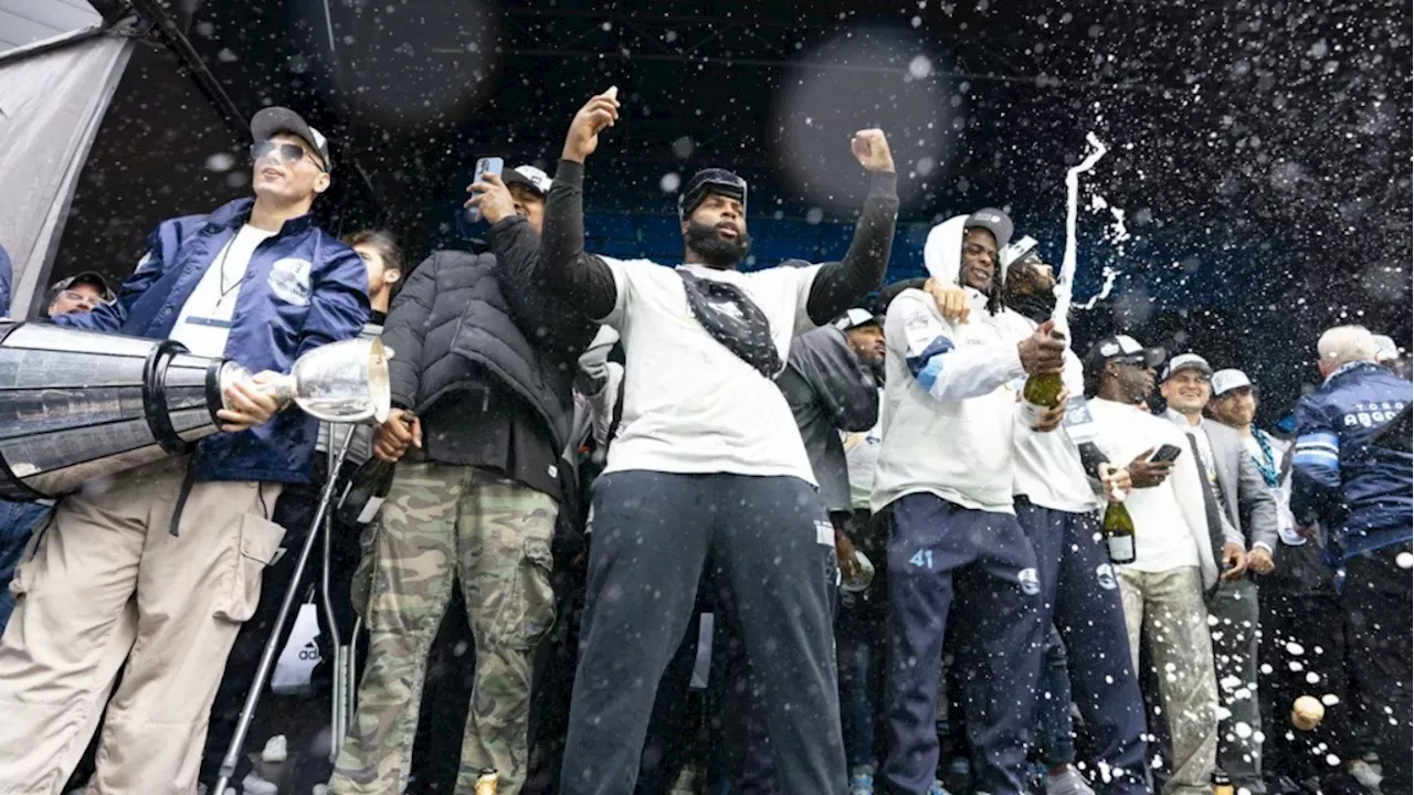 Argos celebrate Grey Cup title with energetic fan rally at Maple Leaf