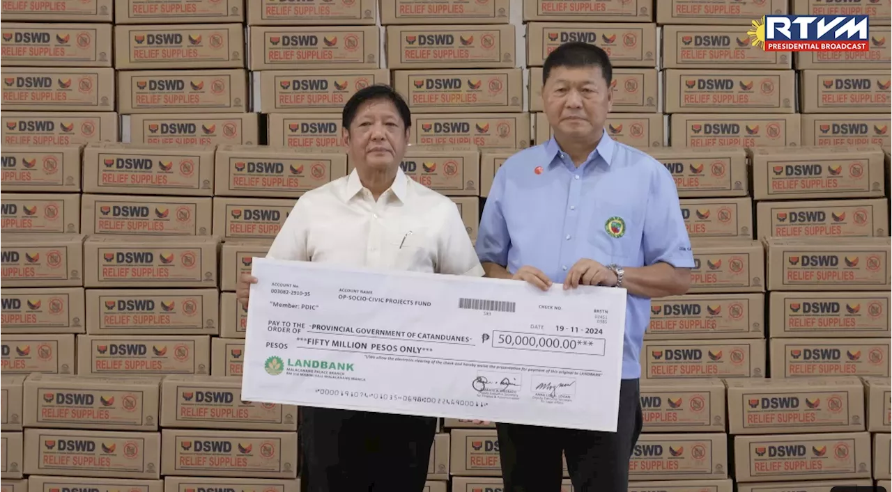 Marcos gives P50M aid to Catanduanes after Pepito