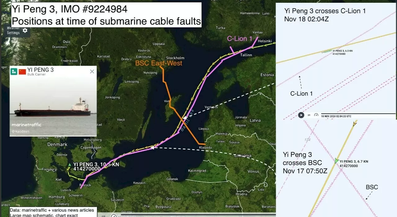 Mar Baltico, danneggiati i cavi sottomarini tra Finlandia, Svezia e Lituania: il giallo della rotta della nave