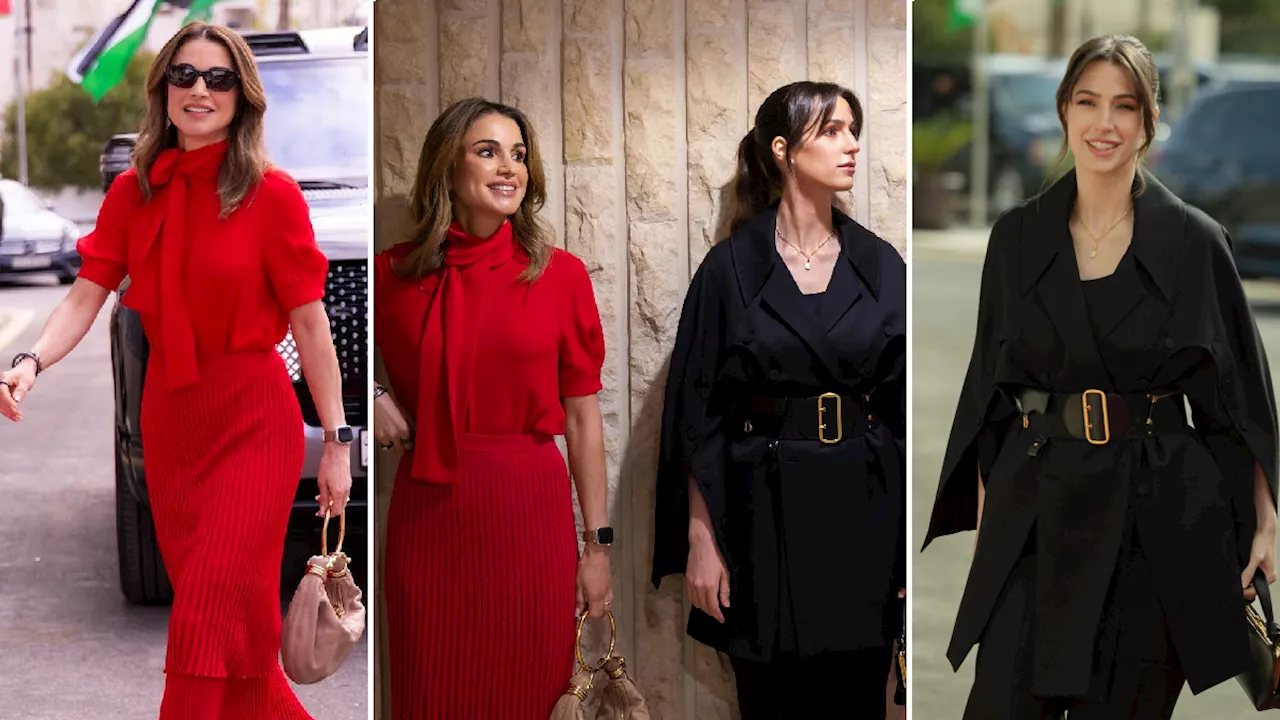 Rania di Giordania in rosso, la nuora Rajwa in nero: un'accoppiata royal super chic