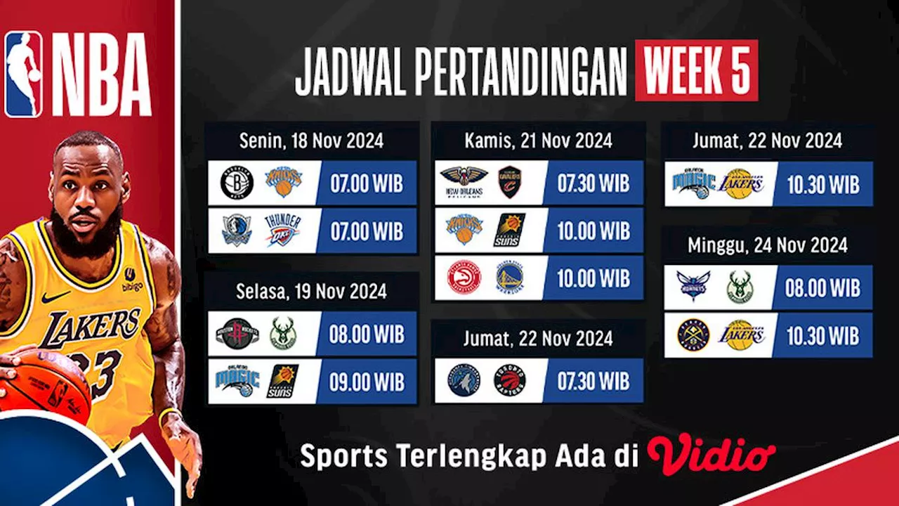 Jadwal dan Link Siaran Langsung NBA Season 2024/2025 Week 5 Di Vidio