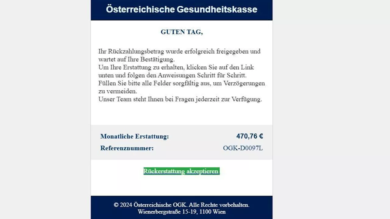 Angebliche Rückzahlung: Fake-E-Mails der ÖGK im Umlauf