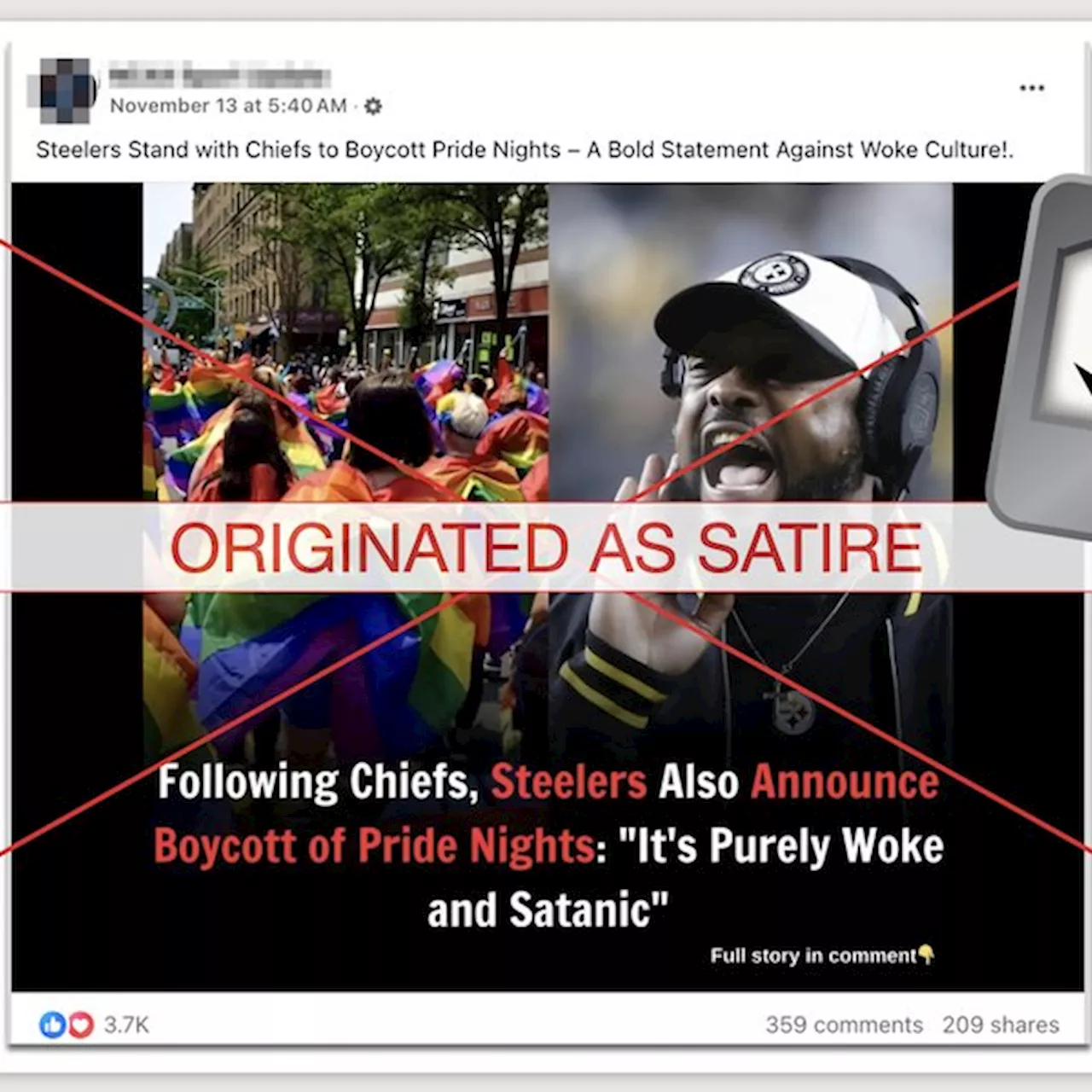 Steelers, Chiefs Pride night boycott claim is satire