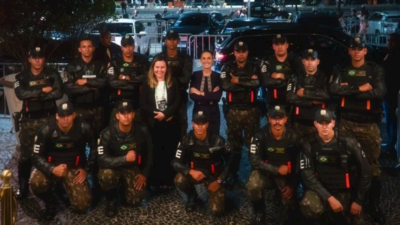 Sheinbaum presume foto con el 2º Batallón de Policía del Ejército de Brasil tras G20