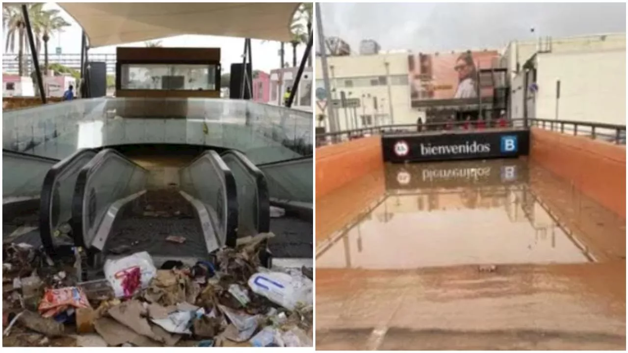 Alluvione a Valencia, acqua e fango trasformano il centro commerciale allagato in un cimitero