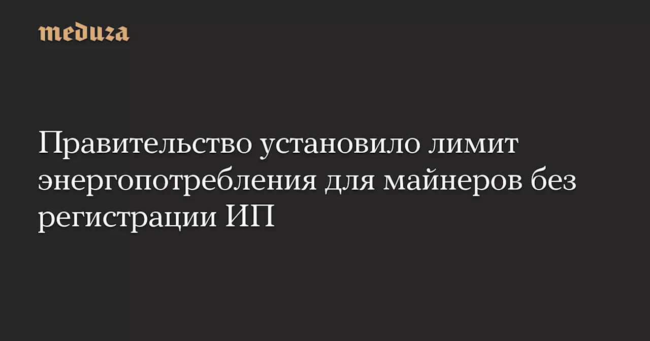 Правительство установило лимит энергопотребления для майнеров без регистрации ИП — Meduza