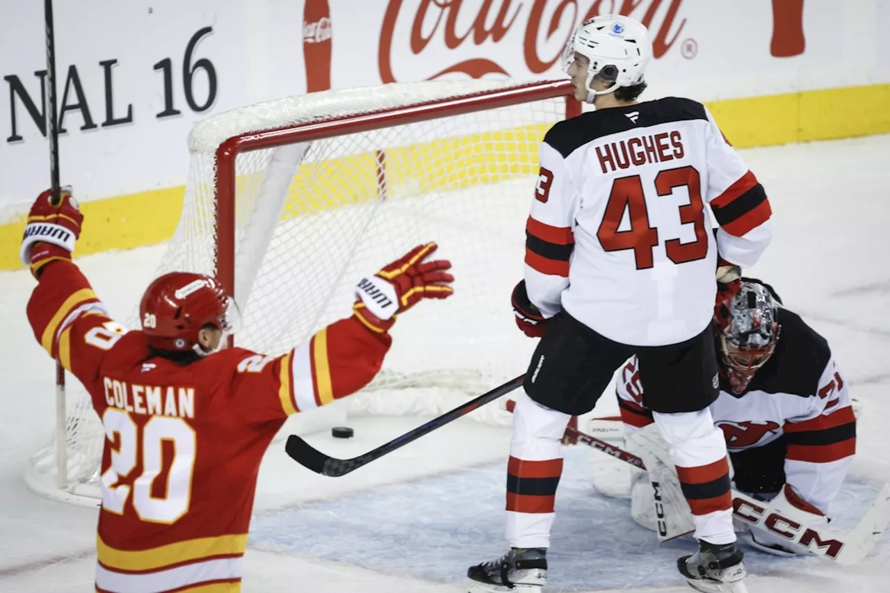 Coleman, Vladar lead the way as Flames snap four-game skid with 3-0 win over Devils