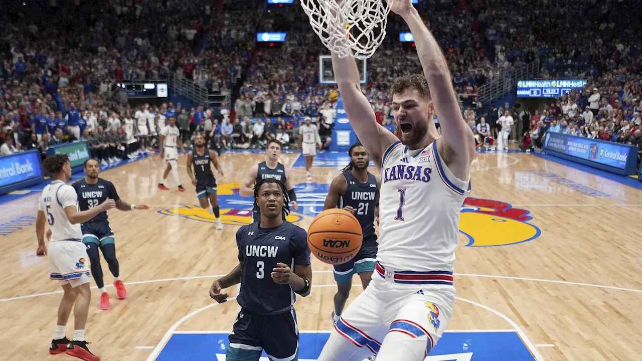 No. 1 Kansas overcomes sluggish start, beats UNC Wilmington 84-66 to give Bill Self 800th career win