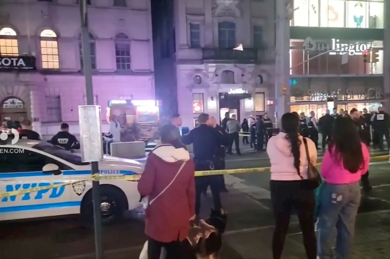 NYPD cop shot, robbery suspect killed after exchanging gunfire outside NYC shopping mall as hundreds run for safety : sources