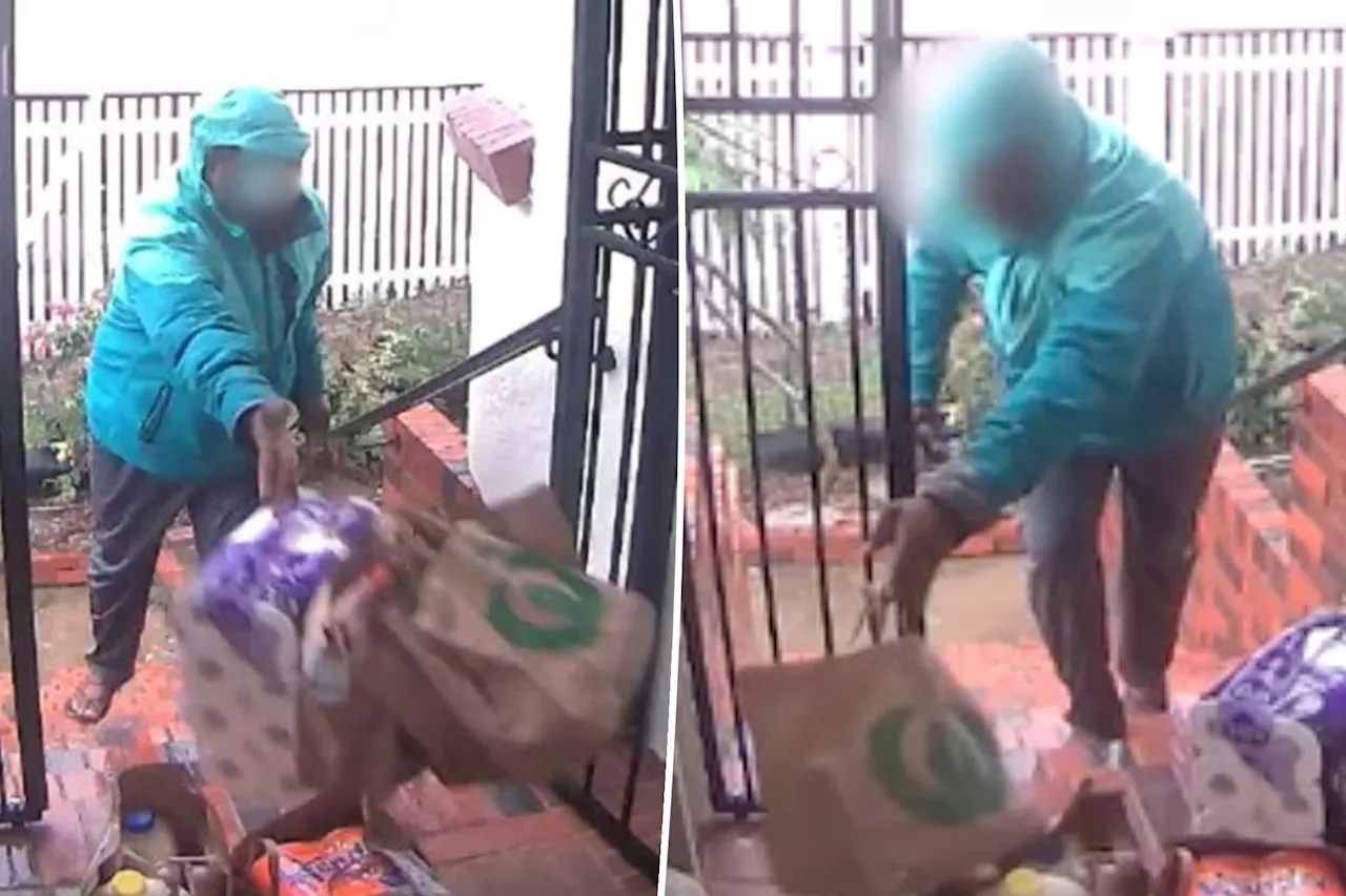 Security camera catches delivery driver throwing grocery bags: 'Hiring ex-baggage handlers'